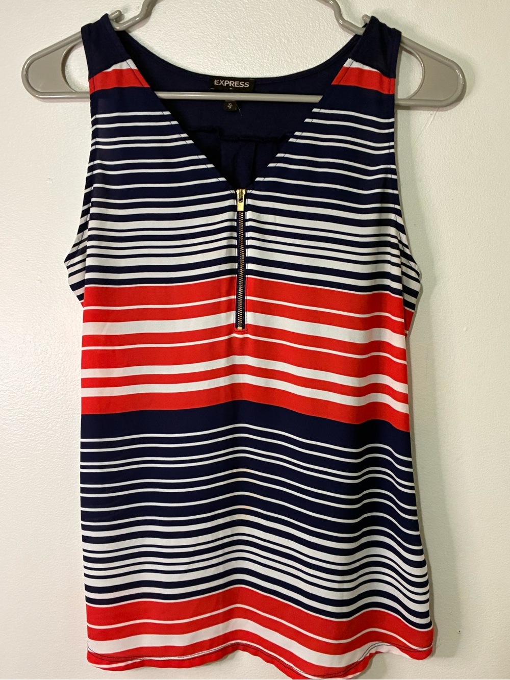 Express Navy, Red & White Striped Zip-Front Tank Top